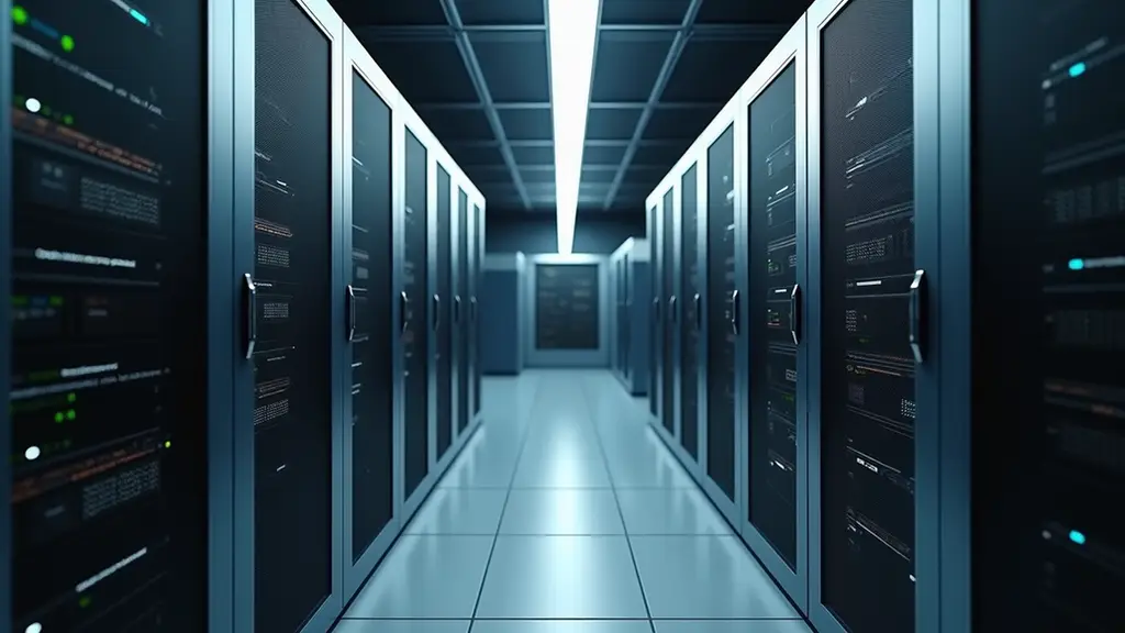 High angle view of a server room with organized technology