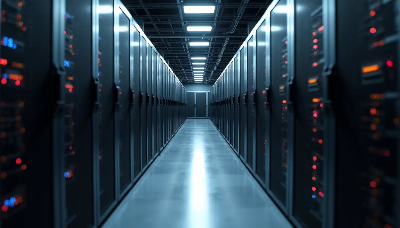 High angle view of a data center filled with servers