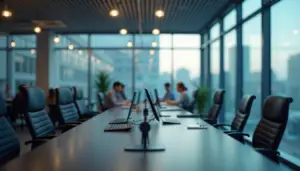 Close-up view of modern office with technology