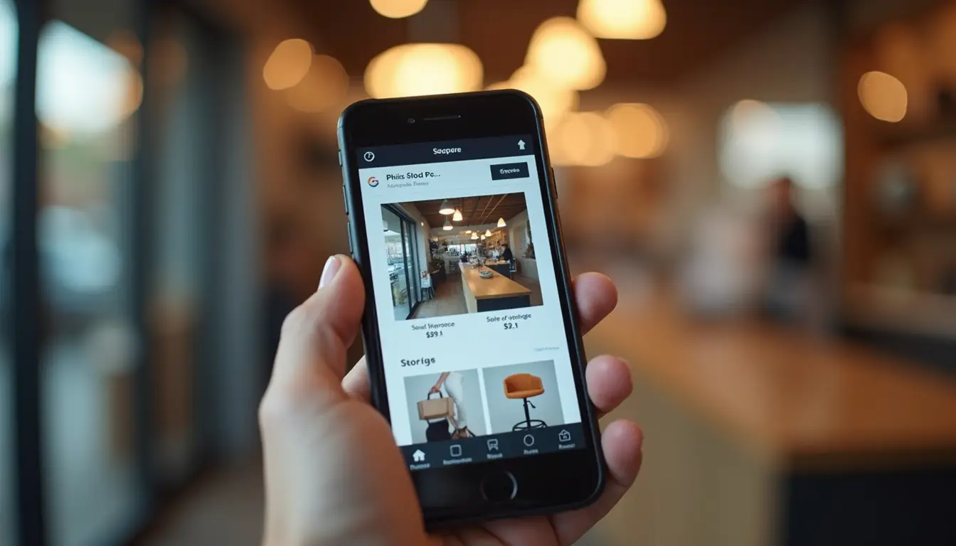 Eye-level view of a smartphone showing an online store