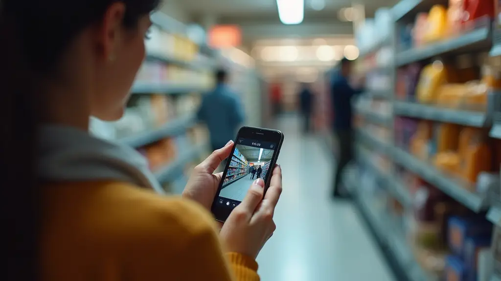High angle view of a person shopping on a smartphone