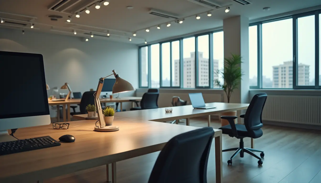 High angle view of a modern office workspace